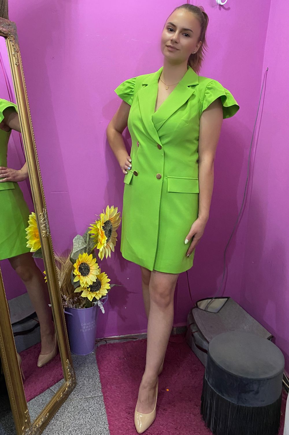 Rochie eleganta tip sacou de culoare verde