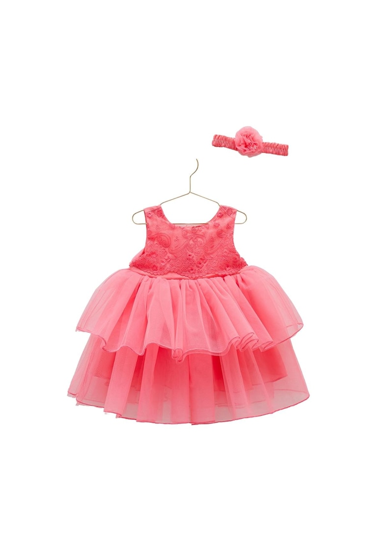 Rochita Eleganta cu Tulle - Bentita Asortata - ELB7899 - Rosu corai