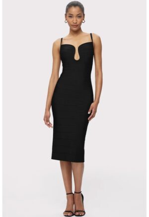 Rochie midi fara maneci si decolteu adanc - Negru