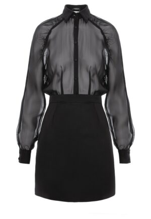 Rochie scurta cu maneci raglan din matase - Negru