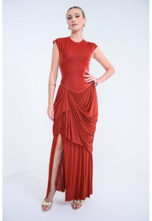 Rochie drapata Memento - Caramiziu