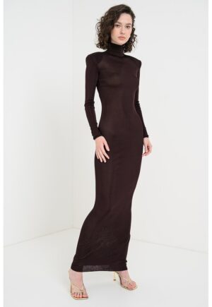 Rochie bodycon cu maneci lungi - Maro inchis