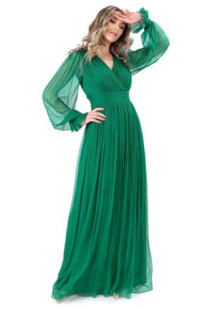 Rochie lunga din voal de matase naturala - Verde