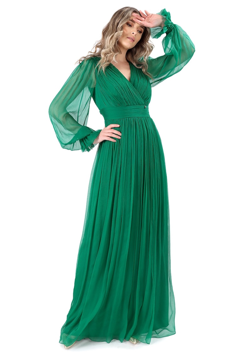 Rochie lunga din voal de matase naturala - Verde