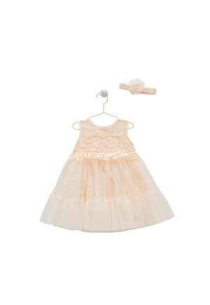 Rochita Eleganta cu Tulle -  pentru Fetite - Bentita Asortata - ELB7901 - Crem