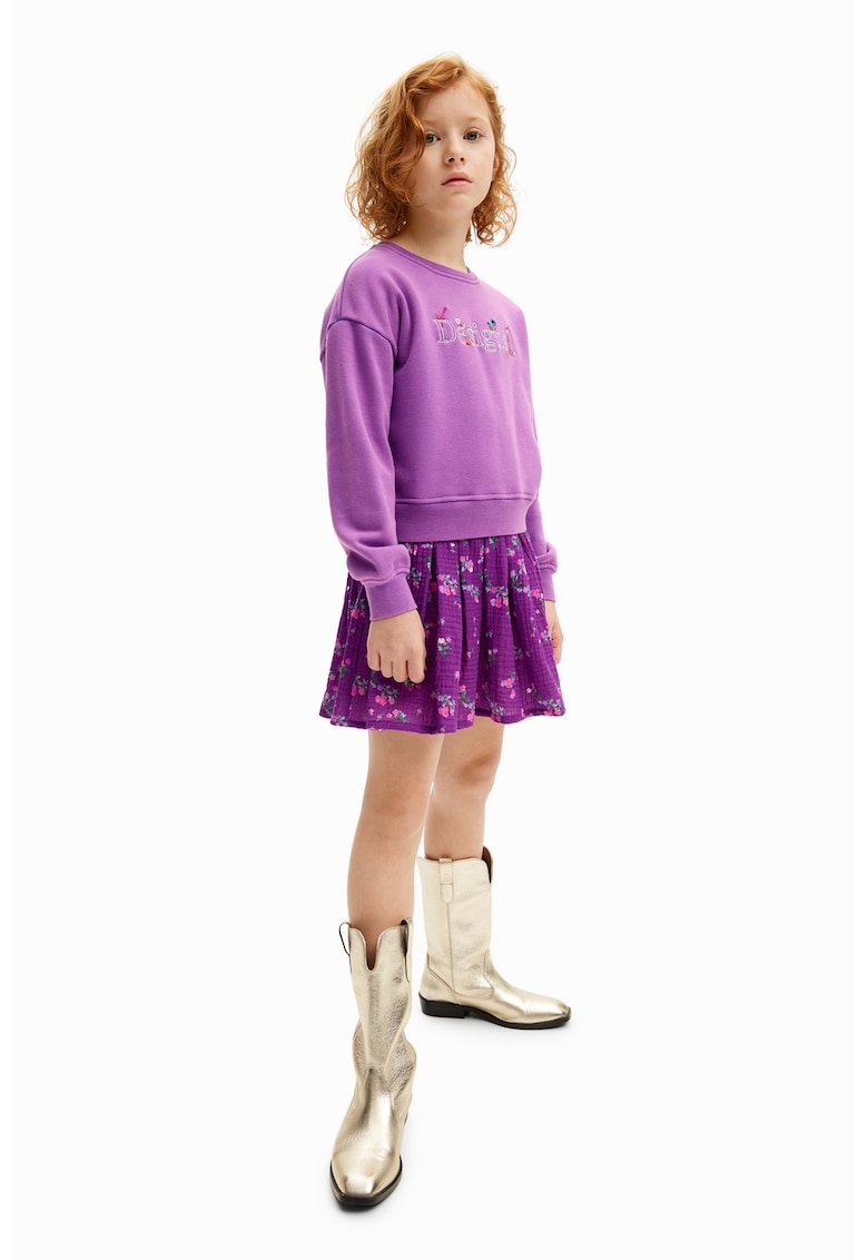 Rochie combi din amestec de bumbac - Albastru lavanda