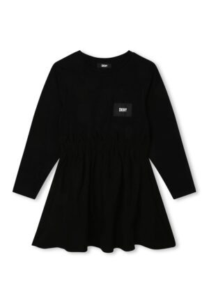 Rochie din amestec de bumbac cu terminatie evazata - Negru
