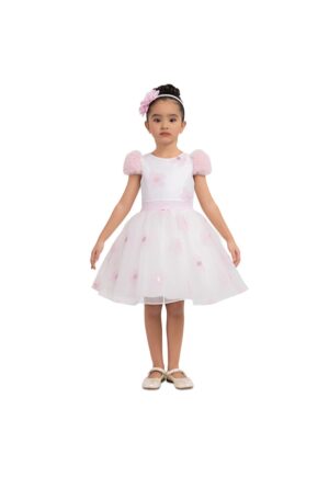 Rochita Eleganta Fetite -  - cu Flori Aplicate - Bentita Asortata - 33319 - Roz