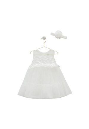 Rochita Eleganta cu Tulle -  pentru Fetite - Bentita Asortata - ELB7901 - Alb