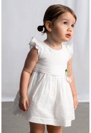 Rochie cu pliuri si garnitura brodata - Alb
