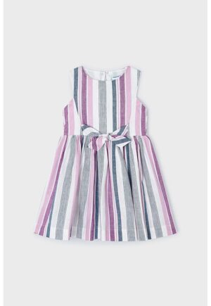 Rochie din amestec de in si lyocell cu panglica pe parte din spate si model in dungi - Gri deschis/Lila