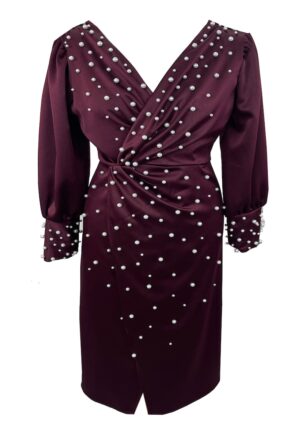Rochie midi cu perle AMINA - Visiniu