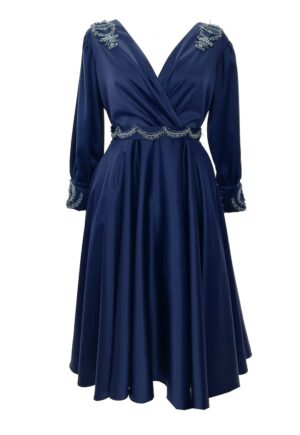 Rochie din satin cu broderie NELLY - Bleumarin