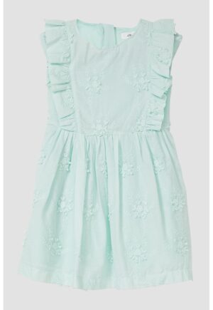 Rochie din bumbac cu broderie florala - Verde menta