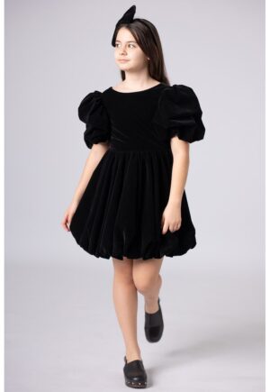 Rochie evazata cu maneci bufante - Negru