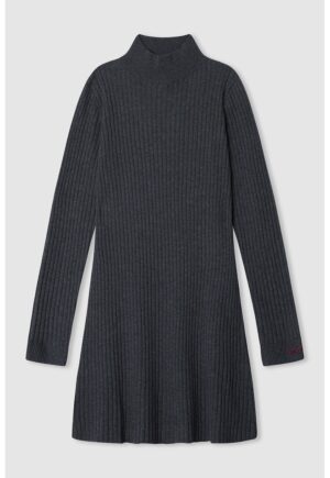 Rochie scurta cu guler inalt - Negru melange
