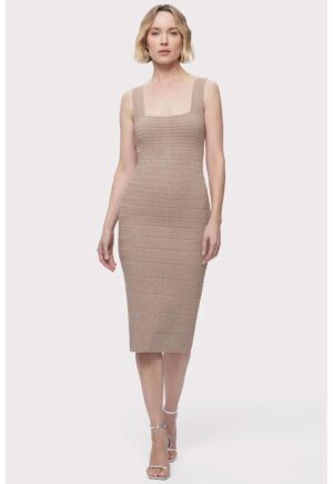Rochie midi cu decolteu patrat - Crem