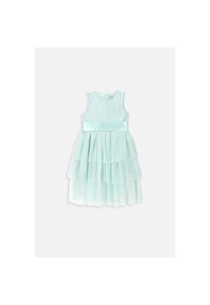 Rochie stratificată din tul cu garnitură satinată - Verde