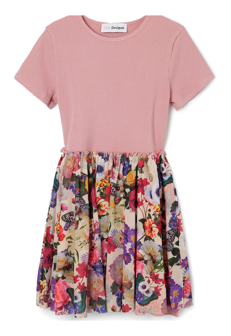 Rochie evazata cu imprimeu floral - Roz prafuit