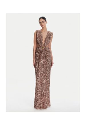 Rochie de seara de dama  maro - auriu