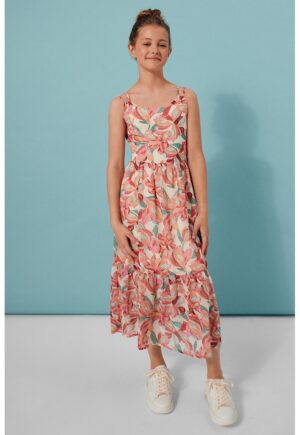 Rochie midi cu bretele ajustabile - Verde/Portocaliu/Roz