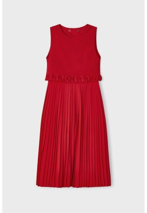 Rochie cu pliuri si decupaj pe spate - Rosu inchis