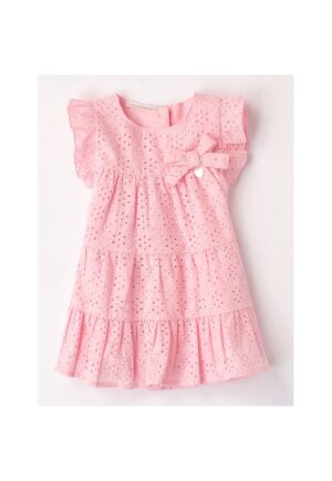 Rochie cu broderie perforata pentru fete - Roz