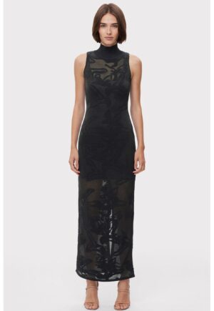 Rochie transparenta pana la glezna - fara maneci si guler inalt - Negru