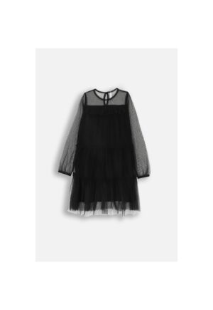 Rochie din tul -  MYSTIC NATURE GIRL - maneci lungi - volane - negru - poliester