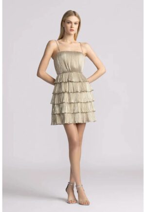 Rochie mini cu volane si bretele reglabile - Auriu