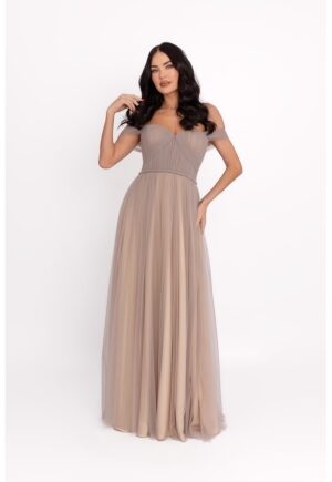 Rochie maxi cu decolteu pe umeri - Grej