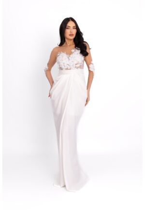 Rochie cu detalii florale - pentru mirese - Alb optic