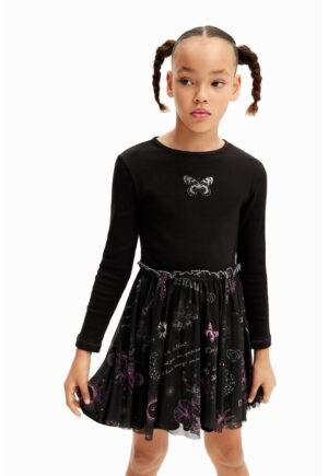 Rochie scurta evazata din amestec de bumbac - Negru