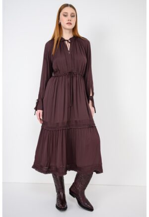 Rochie midi cu cordon in talie - Maro cognac