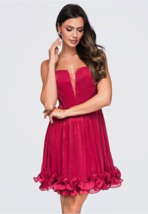 Rochie mini de cocktail cu guler tip V si ramite subtiri LA-OM-DLR431 - Rosu -