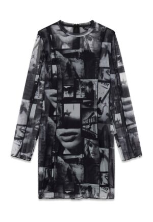 Rochie dreapta cu model grafic - Negru/Alb murdar