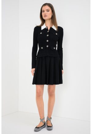 Rochie combi cu terminatie evazata - Alb/Negru