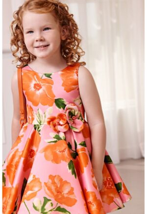Rochie cu aplicatii florale - Rosu/Verde/Roz