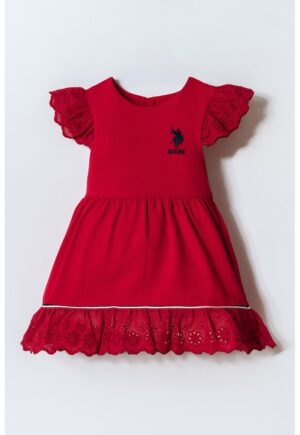 Rochie evazata din amestec de bumbac cu logo - Rosu inchis