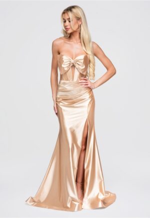 Rochie maxi eleganta satin LA-OM-DLR393 - Auriu
