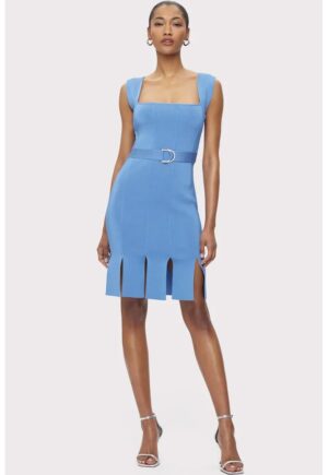 Rochie midi fara maneci si decolteu patrat - Albastru