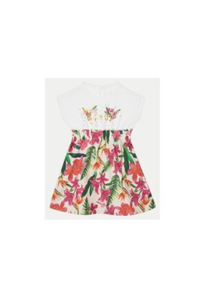 Rochie din amestec de bumbac organic cu imprimeu tropical