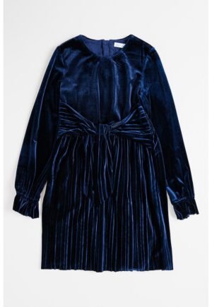 Rochie de catifea cu funda - Bleumarin
