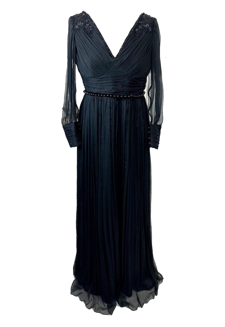 Rochie maxi din matase cu detalii brodate Jacqueline - Negru