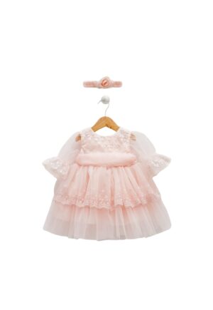 Rochita din tulle - cu broderie din floricele -  Elb7623 - Roz