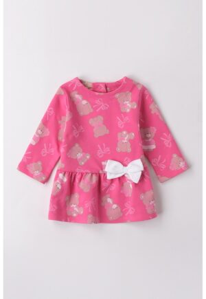 Rochie cu imprimeu cu ursulet - Fucsia/Bej