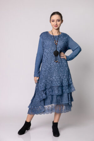 Rochie albastra boho chic cu volane
