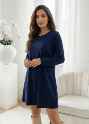 Rochie bleumarin din vascoza cu ...
