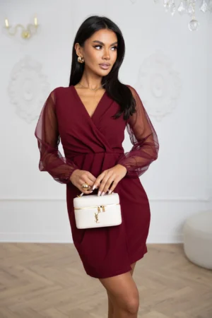 Rochie bordo eleganta cu maneci ...