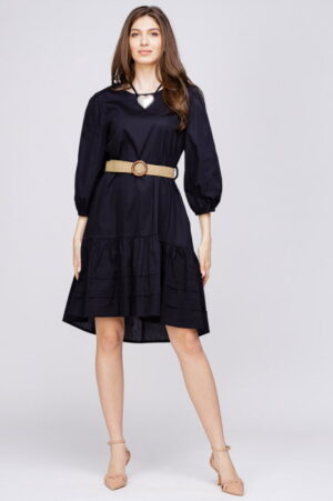 Rochie cu volan din poplin de bumbac cu curea elastica
